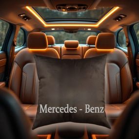 Авто Подушка c вышивкой логотипа марки мерседес mercedes коричневый автомобилисту 00232