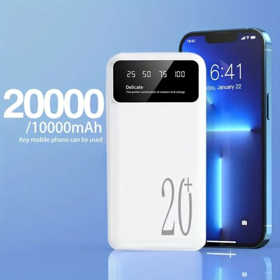 Портативный павербанк на 20000mAh двойное освещение, двойной вход с большим LED дисплеем | Зображення 1