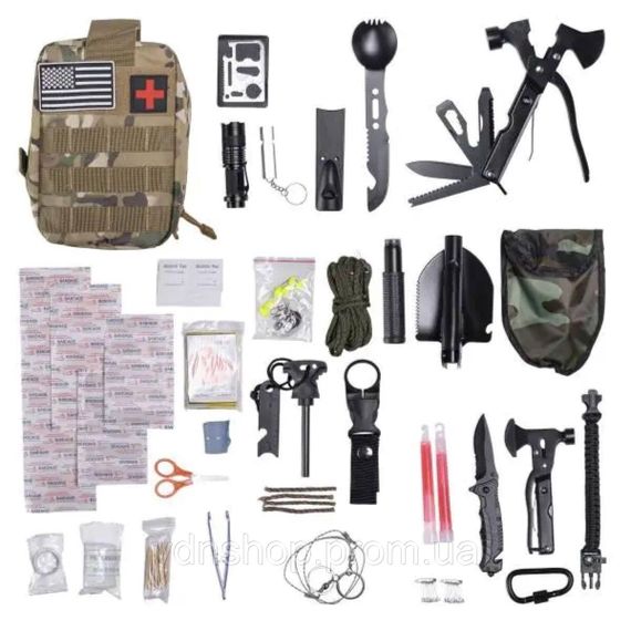 Туристичний набір інструментів для виживання 21х15х12 см похідний набір з аптечкою і лопатою Lugi HP-D-5