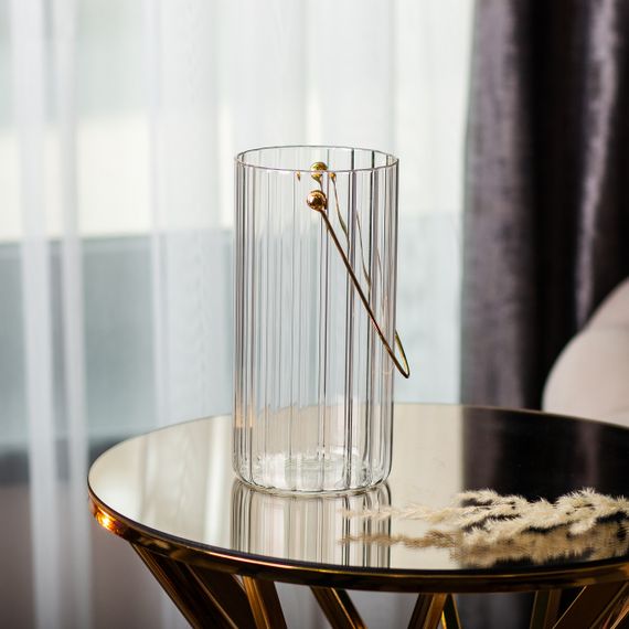 Декоративная стеклянная ваза для цветов с ручкой 19,5 см | Зображення 3