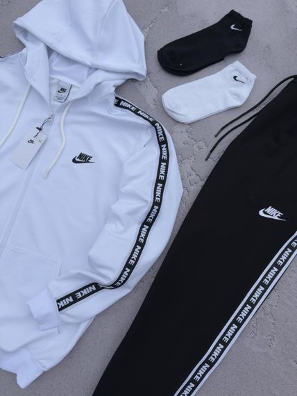 Костюм у стилі Nike лампас білий.  білий Зіп худі чорні штани | Зображення 1