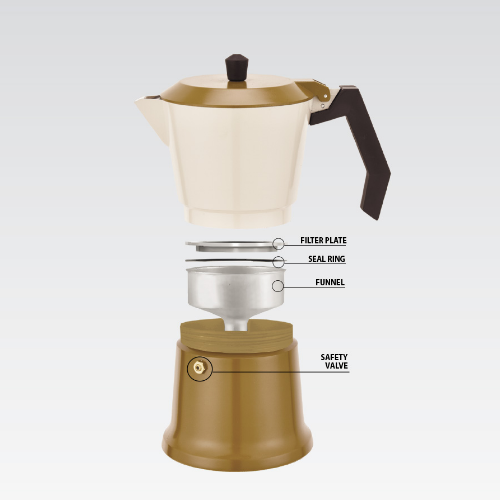 Кавоварка гейзерна 300мл алюмінієва бежевий MR-1657-6-BEIGE Espresso Moka Maestro | Зображення 3