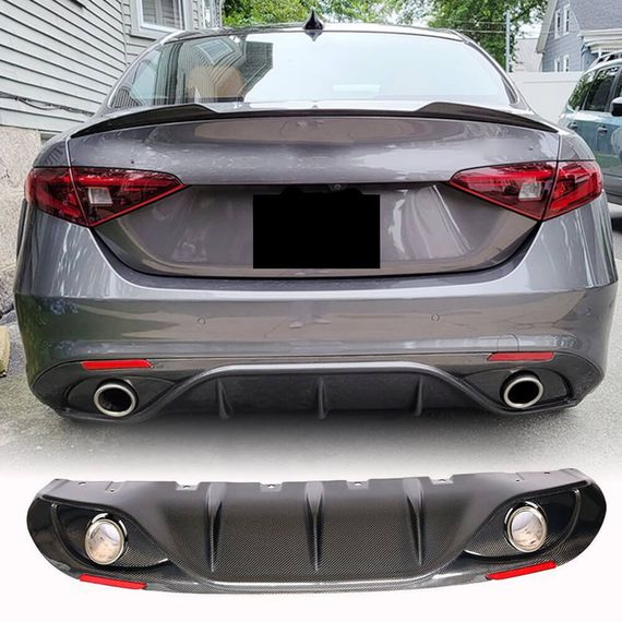 Дифузор заднього бампера з насадками V2 (для Base, Карбон) для Alfa Romeo Giulia 2016-2022 рр