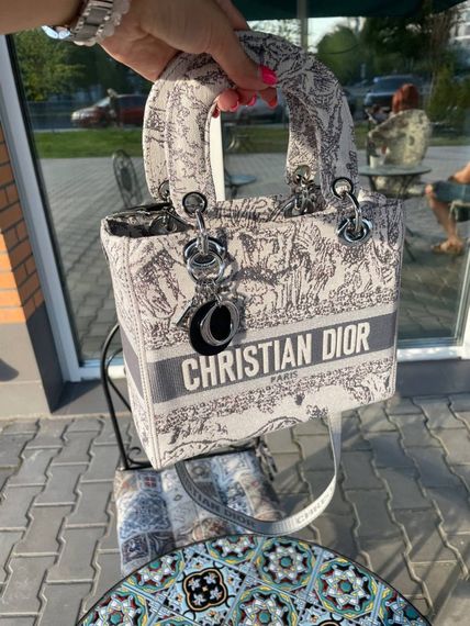 Жіноча текстильна сумка Christian Dior Lady D-Lite gray Діор сіра 080 | Зображення 8