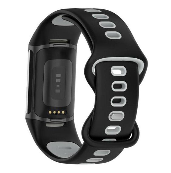 Силиконовый ремешок Primolux Sport для фитнес браслета Fitbit Charge 5 / Charge 6 - Black&Grey / размер М | Зображення 3
