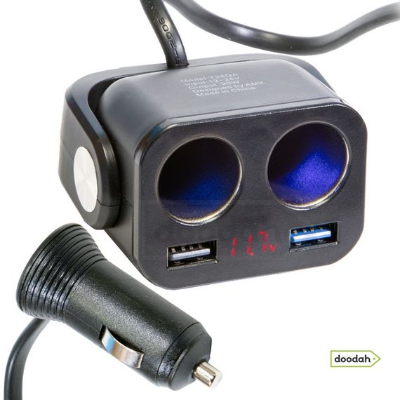 Зарядний пристрій із прикурювачами - Ozio Y34QA. 12-24V, 90W, 2 USB, QC3.0, 70см. Гарантія 6 міс.