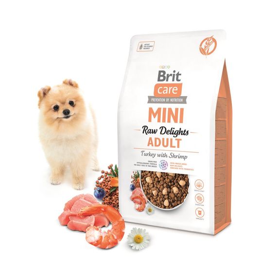 Сухий корм з індичкою для собак малих порід Brit Care Mini Raw Delights Turkey with Shrimp, 2 кг | Зображення 1