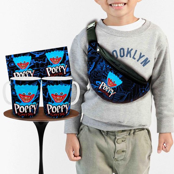 Набір: дитяча сумка-бананка+кружка Хаггі Ваггі Poppy Playtime 32х15см, бананка для хлопчика через плече на подарунок (00998)