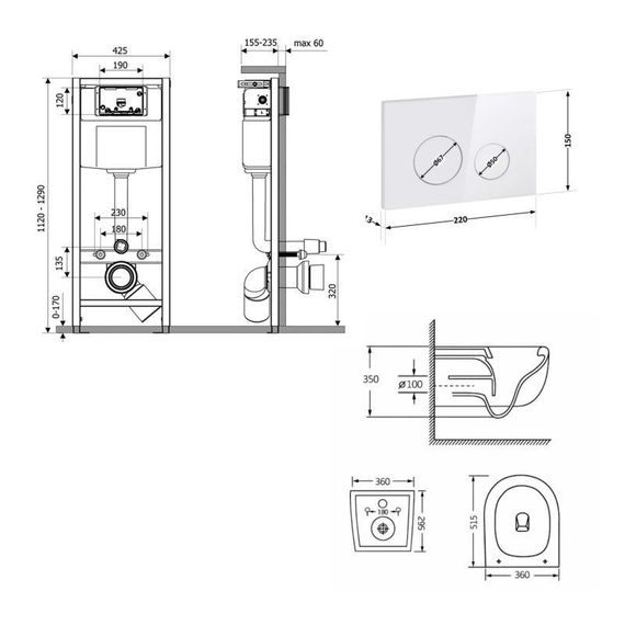 Готове рішення Qtap для ванної кімнати: підвісний унітаз Taurus Ultra Quiet 515×360×350 + комплект інсталяції Nest 4 в 1 | Зображення 1