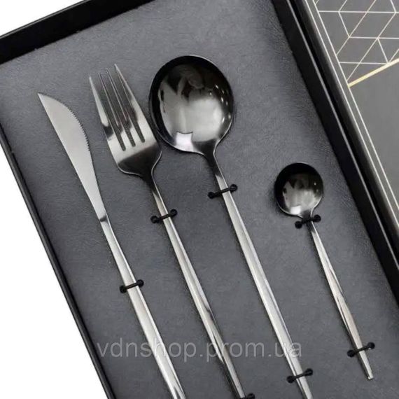 Набор столовых приборов 24 предмета набор ложек вилок и ножей на 6 персон Черный HP-20-45 | Зображення 1