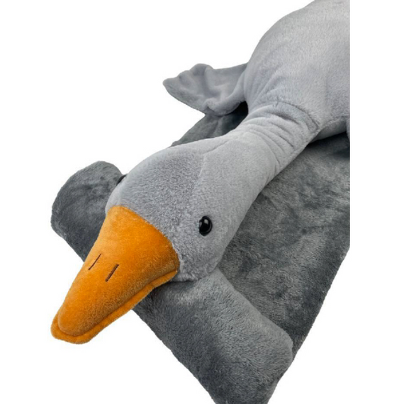 М'яка іграшка подушка з пледом усередині Гусак-обнімусь 93 см, затишний сірий гусак | Зображення 1