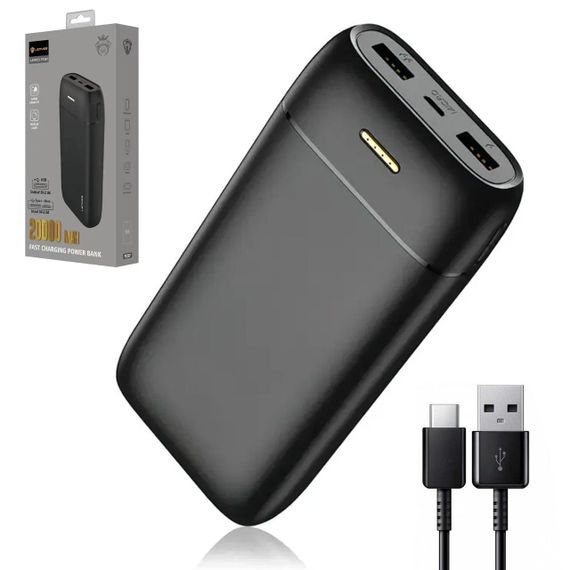 Портативний зарядний пристрій зі швидкою зарядкою 20000mAh з USB, LENYES PX267, Чорний / Повербанк для телефону / Зовнішній