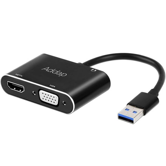 Многофункциональный USB хаб для ноутбука Addap MH-12 для передачи видео, переходник с USB 3.0 на 2 порта HDMI+VGA | Зображення 1