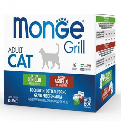 Набор влажного корма Monge Cat Grill WetMIX с кроликом и ягненком для взрослых котов 12 шт по 85 гр
