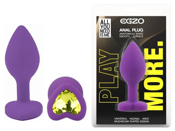 Анальна пробка EGZO Silicone Violet Heart Plug Lime S, фіолетова, медичний силікон Sex Aura