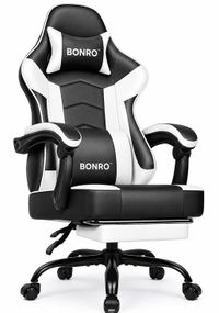 Крісло геймерське ігрове комп’ютерне Bonro B-203 біле з підставкою для ніг 42412124
