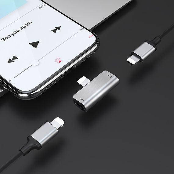 Перехідник Hoco LS24 Lightning to lightning audio/lightning Сталевий | Зображення 4