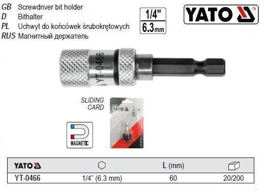 Тримач біт швидкознімний магніт 1/4" х60 мм Польща YATO YT-0466