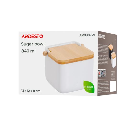 ARDESTO Цукорниця Midori 12х12х11см, 840мл, кераміка, бамбук, біла (AR0907W) | Зображення 6