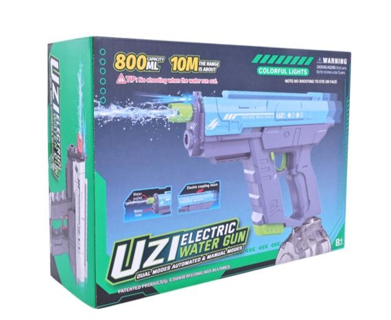 Водяний пістолет Uzi з автоматичною стрільбою до 10 м бак 800 мл лазерний приціл із підсвіткою від 8 років Синій | Зображення 2
