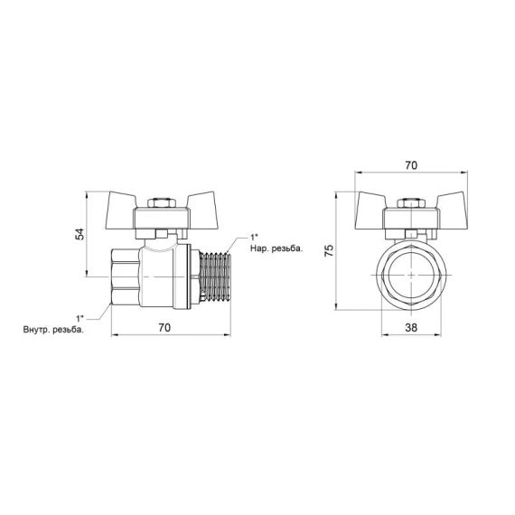 Кран шаровой Thermo Alliance Standart 1" ВН для газа (бабочка) SD607NG25PN40 | Зображення 1