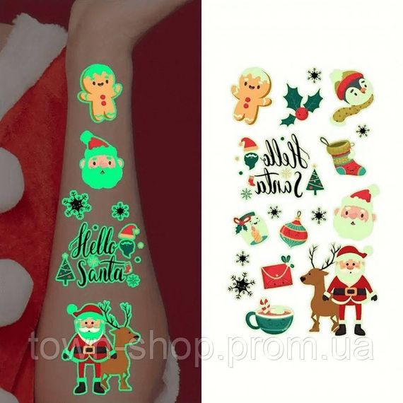 Набор временных тату "Рождество №2" kids-tatto-set10-2-christmass, светящиеся 12 х 7 см | Зображення 3