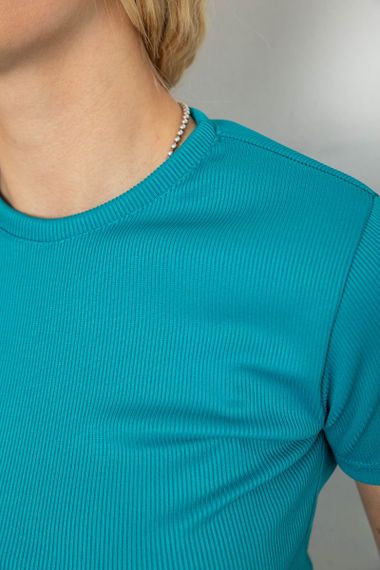 Футболка жіноча в рубчик, колір смарагдовий, 238R123-2 | Зображення 4