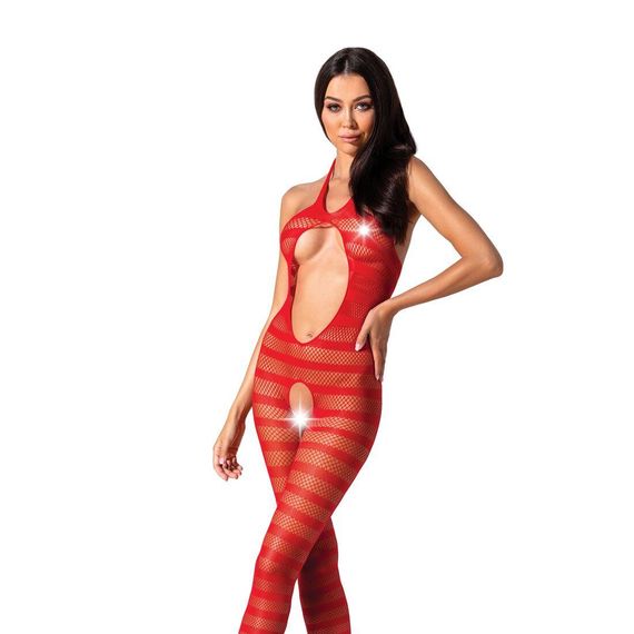 Сітчастий бодістокінг з відкритим животом Passion BS081 red, One size