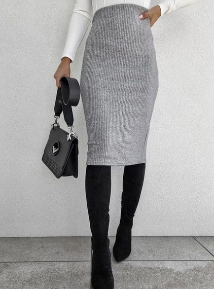 Женская юбка миди трикотаж рубчик MM562 размер 44/46 цвет серый | Зображення 1
