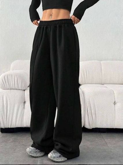 Жіночі штани оверсайз широкі зі стрілками знизу на затяжках колір чорний, розмір 42/48 HI2735