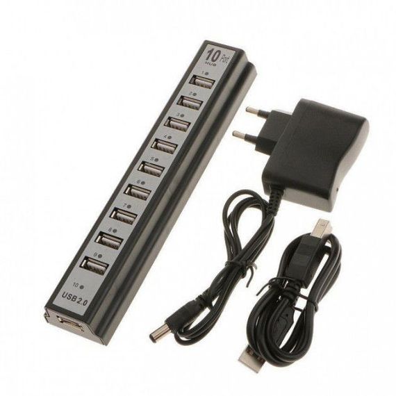 Розгалужувач USB HUB на 10 портів з активною зарядкою 220V. Колір чорний | Зображення 5