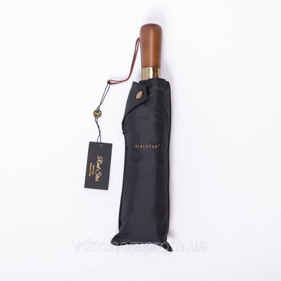 Парасолька автоматична з дерев'яною ручкою класична з поліестеру діаметр 116 см Чорна HP-23-8B | Зображення 3