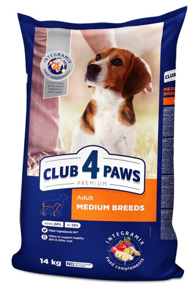 Сухий корм Club 4 Paws Premium Adult Medium Breeds для дорослих собак середніх порід, курка 14 кг