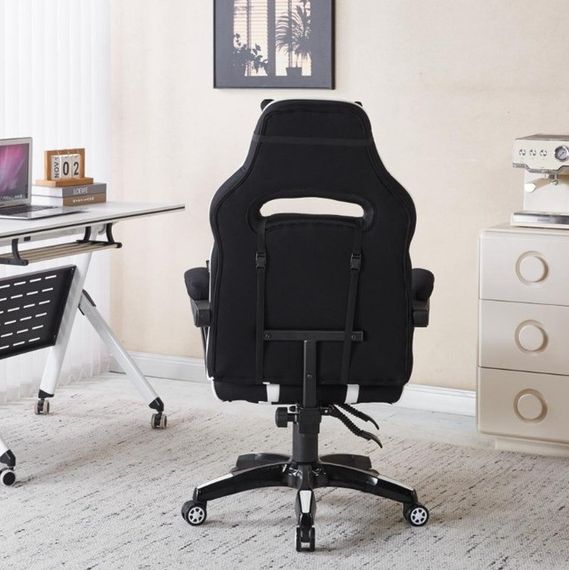 Крісло геймерське з тканини Bonro Бонро B-141 чорно-біле з підставкою для ніг (42401112) | Зображення 4