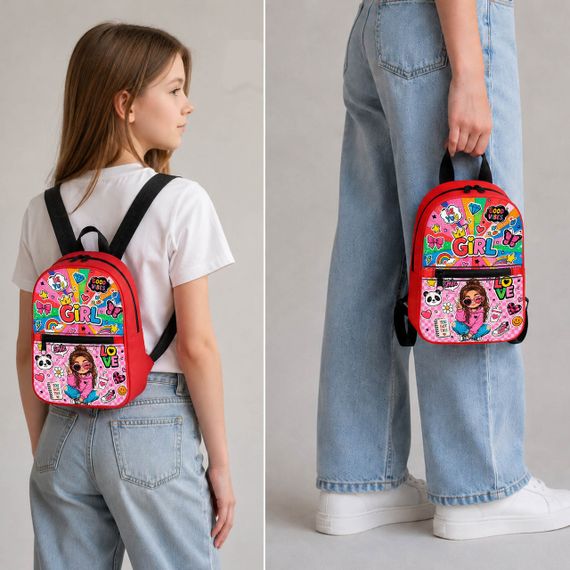 Детский мини-рюкзак красный с принтом Kawaii Girl для девочки 28×24×10 см мини-сумка детская (5284) | Зображення 2