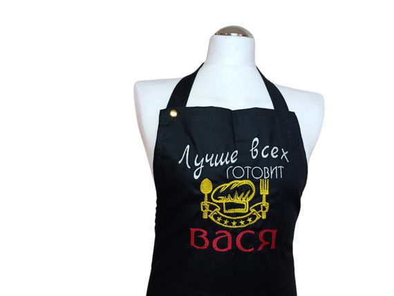 Фартух іменний чоловічий для готування з вишивкою ONESIZE чорний з написом rus 00291 | Зображення 2