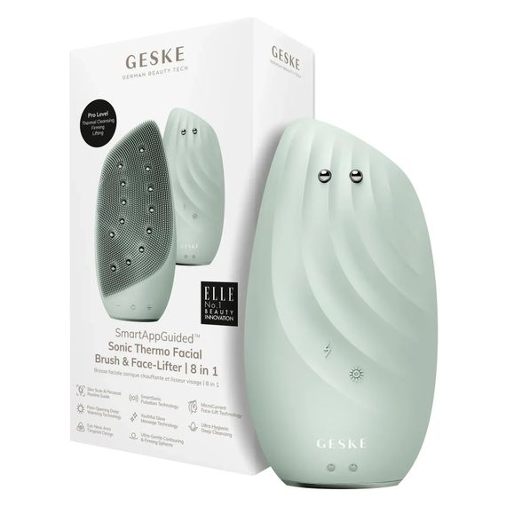 Очистительная щетка для лица GESKE Sonic Thermo Facial Brush&Face-Lifter 8в1 white, Зеленый