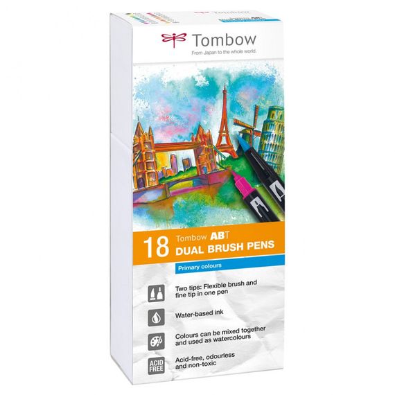 Набор двухсторонних цветных маркеров 18шт - Tombow ABT Dual Brush Pen Set 18, основные цвета