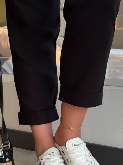 Женские льняные укороченные штаны с подворотом FZ905 цвет черный размер 50/52 | Зображення 3