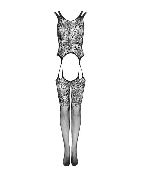 Бодістокінг Obsessive Bodystocking F237 S/M/L, рослинне плетіння, імітація панчіх | Зображення 4