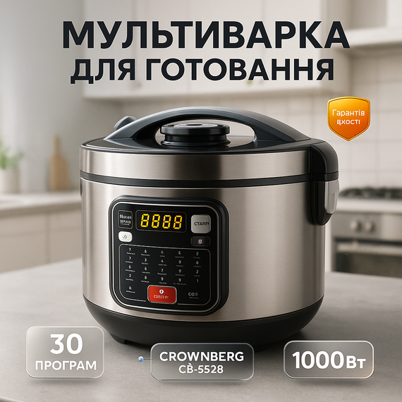 Мультиварка 30 програм Crownberg CB-5528 5л 1000Вт електронне керування з дисплеєм та функцією скороварки AM-97
