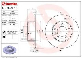 Диск гальмівний OPEL MASTER, MOVANO 2010 - задн. (вир-во BREMBO) BREMBO 08B82910 на VAUXHALL MOVANO Mk II (B) Chassis/Cab