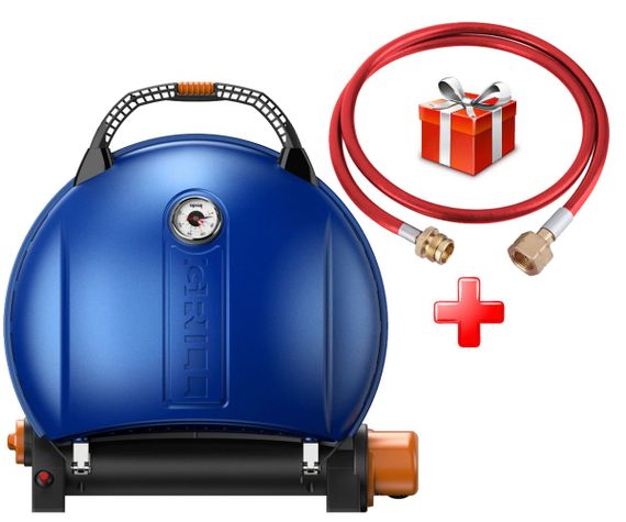 КОМПЛЕКТ Портативний переносний газовий гриль O-GRILL 900, синій + шланг в подарунок! Код: 011683
