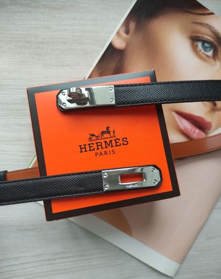 Трендовий шкіряний вузький ремінь Hermes black | Зображення 1