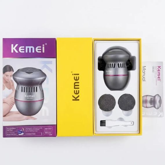 Електрична пилка для ніг, USB, Kemei KM-553, Сірий / Електрична терка для п'яток / Електропемза / Електропилка для педикюру | Зображення 1