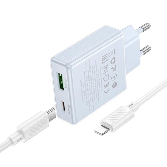 МЗП Hoco C142A Direct PD20W+QC3.0 (1USB-A/1C) + кабель Type-C to Lightning Blue | Зображення 2