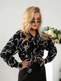 Женская свободная блуза с принтом GF07931 цвет черный, размер 42/44