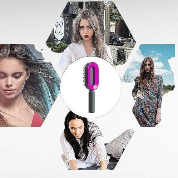 Массажная 3D расческа для волос Central Hollow Cushion Comb Серая с розовым