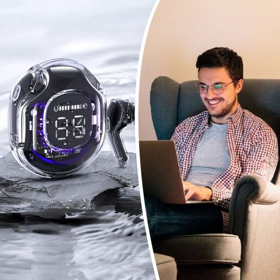 Бездротові навушники TWS T8 PRO з прозорим кейсом Вакуумний LED цифровий дисплей HZ-946 Bluetooth 5.3 | Зображення 3