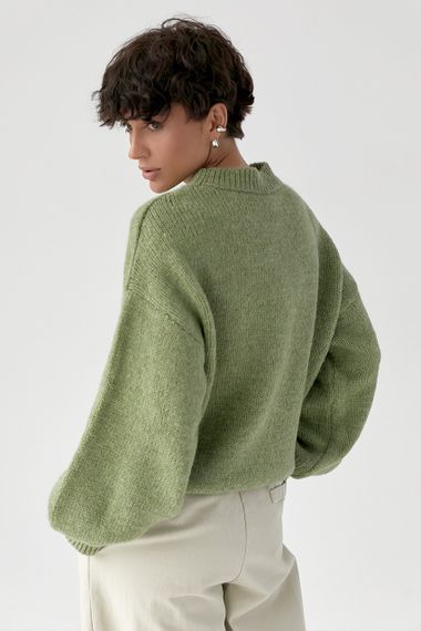 В'язана кофта з рукавами-ліхтариками - зелений цвет, ONE SIZE (є розміри) | Зображення 1